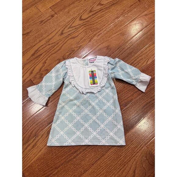 NWT Smocktions Girls Geometric Pattern Long Sleeve Dress 9M - Picture 1 of 5